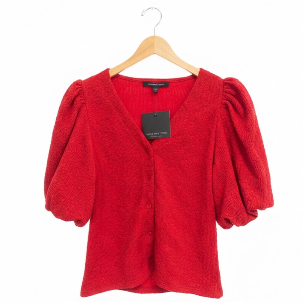 Marc New York Red Puff Sleeve Button-Down Top